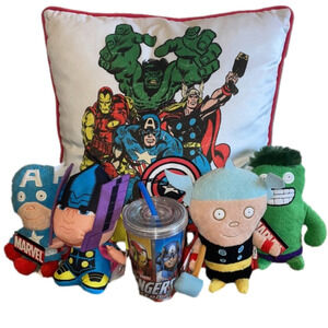 Marvel Bundle of Plush Super Heroes, Tumbler and Throw Pillow